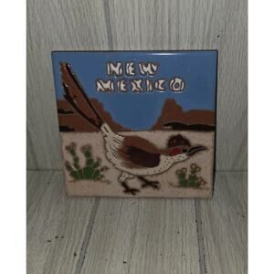 Vtg Road Runner Hand Painted Tile Wall Southwestern Desert Landscape Signed